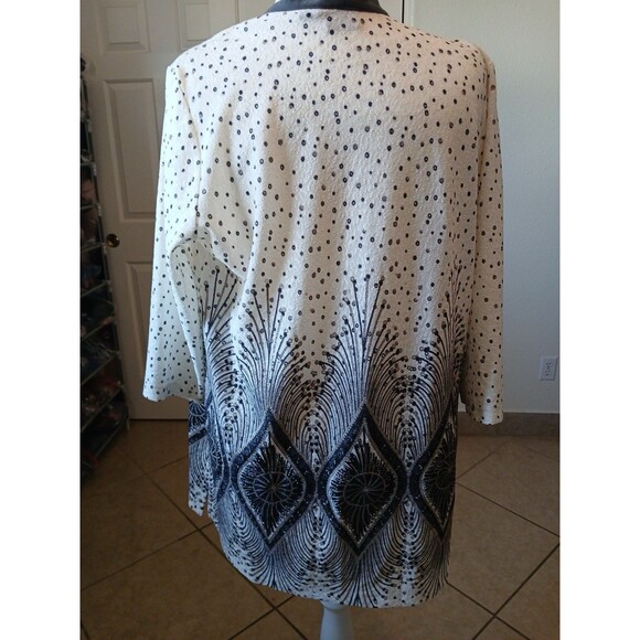 Chico’s Travelers Collection Foiled Peacock Jacket Cardigan Ivory Gray Size 3 XL - Picture 2 of 16
